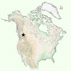 Map of North America showing location of Wells Gray Provincial Park
